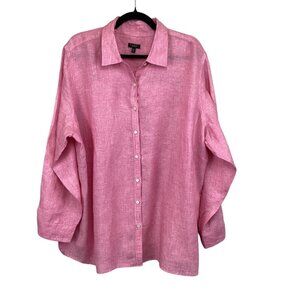 Talbots Woman Petites 3XP‎ Pink Button-Up 100% Linen Shirt Top Like New